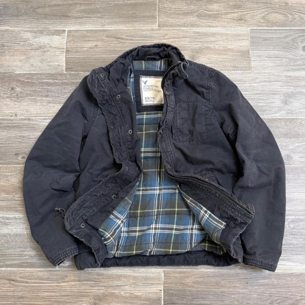 2000s Y2K American Eagle Outfitters Plaid Lined utility field Jacket size xs